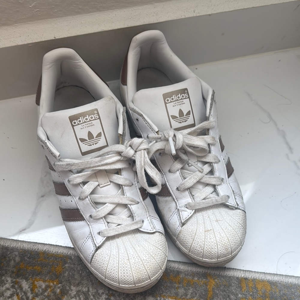 Adidas Superstar White and Brown Sneakers